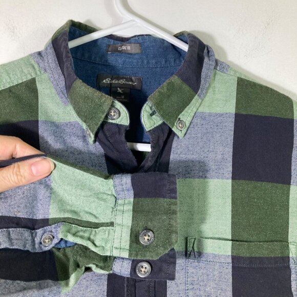 Mens Eddie Bauer Buffalo Check‎ Flannel Green Blue M - Picture 3 of 6